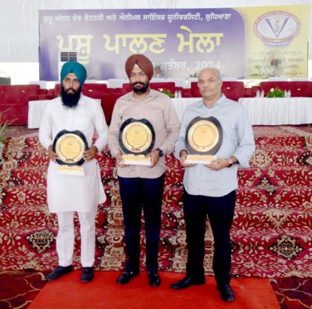 CM Awardee L to R S. Harpreet Singh Cattle Farming Category, S. Gurdarshan Singh Tiwana Poultry Farming Category and Sh. Kuljas Rai Arora, Value Addition Category